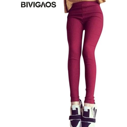 BIVIGAOS Multicolor Womens Fashion High Quality Slender Waist Woven Cotton Stretch Leggings Pants Skinny Leggings Women Clothing