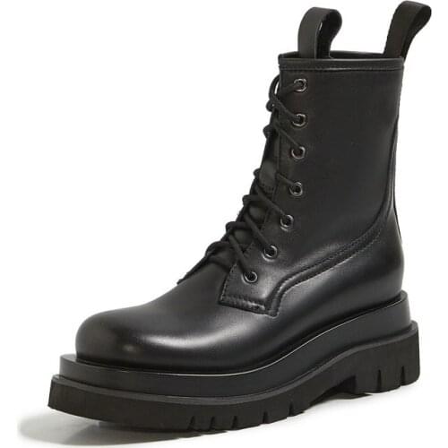 Genuine Leather Boots Women Motorcycle Boots Punk Women Ankle Boots Thick Heels Party Shoes Woman New Female Shoes Woman