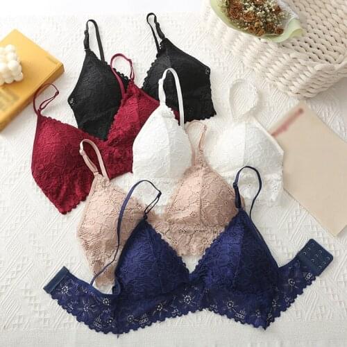 Women Lace French Bra Sexy Underwear Wirefree Bralette Deep V Lingerie Soft Thin Straps Brassiere Female Tops Fitness Vest