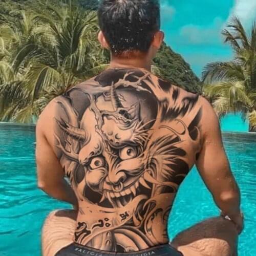 Full Back Black Waterproof Tattoo Sticker Large size Prajna Ghosts Temporary Tattoo Women men Dark Style Body Art Fake Tatoo