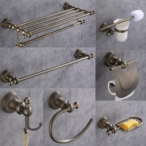 DONGKE Green Bronze Bathroom Pendant Copper Towel Rack Rack Simple European Towel Rack Bathroom Hardware Pendant Set