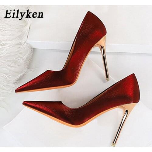 Eilyken 2021 Autumn New Design Pointed High Heels Silk Sexy Thin Heel Women Slip-on Wedding Pumps Shoes Size 34-43