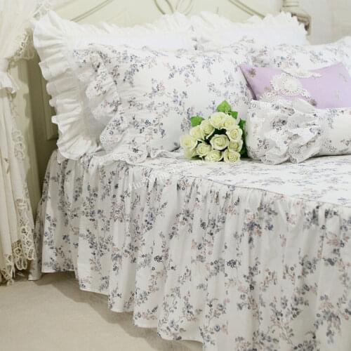 European ruffle lace Pastoral cotton bedding set flower duvet cover elegant bedspread pillowcase princess bed clothes HM-11B