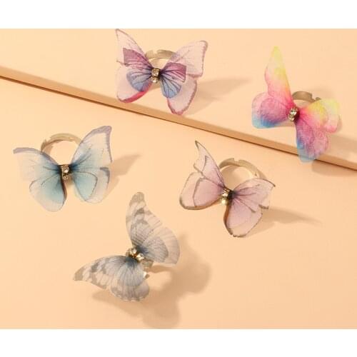 Juorest New Simple Butterfly Ring Korean Style Fairy Finger Adjustable Ring For Women Fashion Jewelry Wedding Gift Crystal Rings