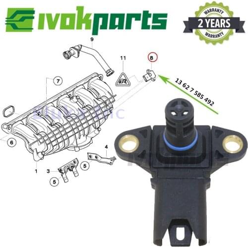 Manifold Absolute Pressure Sensor Map For BMW 1 3 5 6 7 X Z Series 135i 335i 535i 550i 650i 740Li 750Li X5 X6 Z4 3.0L 4.4L
