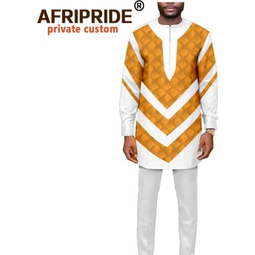 African Dashiki Print Top Pant Set 2 Pieces Outfit Set 2020 Traditional Men African Clothes Casual African Suit for Men A2016040