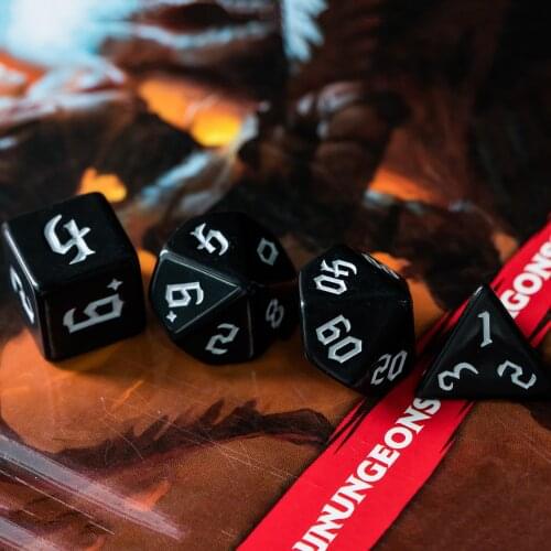 Poludie 7Pcs/Set DND Dice Set White Sickle Font Polyhedral Dice D4 D6 D8 D10 D% D12 D20 for Role playing Game D&D RPG MTG Dice