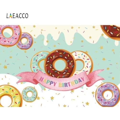 Laeacco Happy Birthday day Donuts Photography Birthday Party Background Customized Photographic Backdrops For Photo Studio