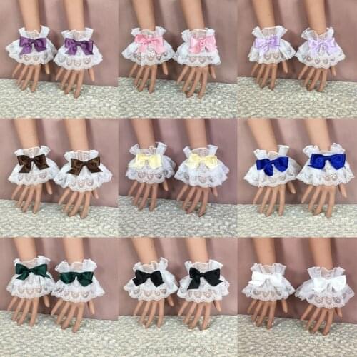 Japanese Lolita Hand Sleeve Wrist Cuffs Sweet Ruffled Lace Multicolor Bowknot Maid Cosplay Bracelet for Wedding MY28 21 Dropship