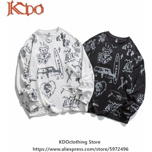 Mens T-shirt Long Sleeve 2021 Autumn New Arrival Cartoon Printed Clothes Cotton Top Fashion Street Style Plus Oversized 4XL 5XL