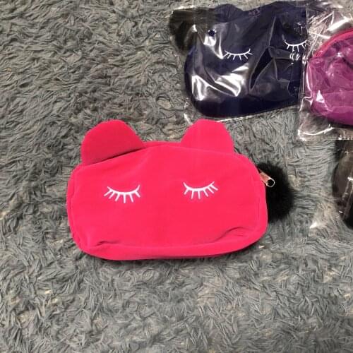 Wholesale Cartoon Cat Makeup Bag Case Box with Zipper Cosmetic School Stationery Velour Pouch Purse Travel Make Up Bags