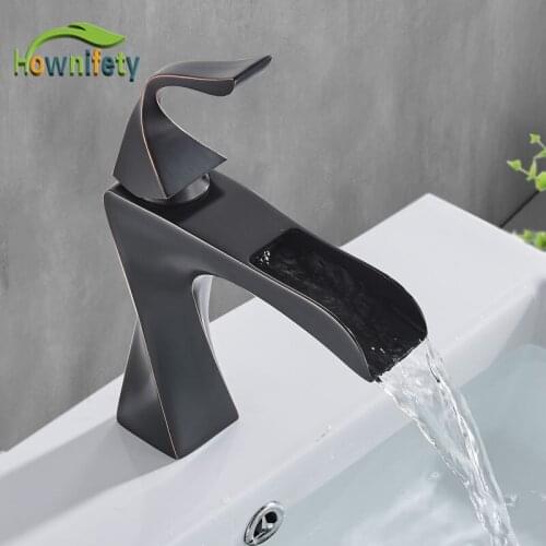 ORB Nickel Bathroom Basin Faucet Deck Mount Hot Cold Mixe Crane Tap Shell Kitchen Sink Faucets Waterfall Design