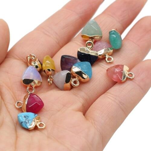 Natural Stone Pendant Golden Plated Heart shape Faceted Pendant for Jewelry Making DIY Earring bracelet Necklace accessories
