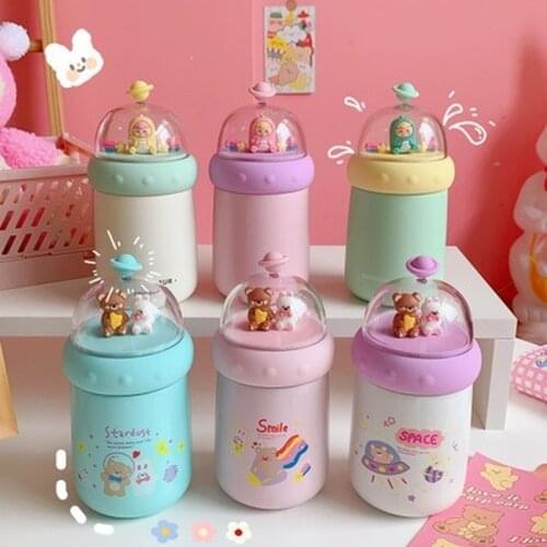 Simple and Lovely Thermos Cup Korean Fresh Student Portable Elastic Cap Water Cup Large Capacity Girl Heart Cup