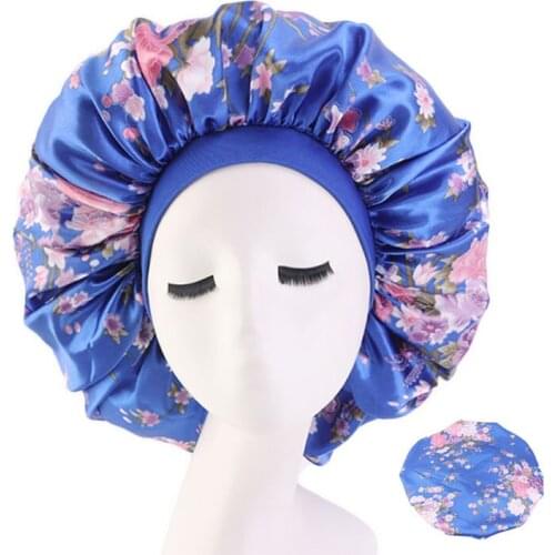 Adjustable Large Sleep Cap With Elastic Band Women Headwear Female Casual Satin Bonnet Sleeping Smooth Hair Care Cap Headscarf