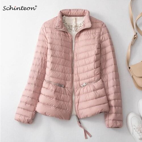 Schinteon Women Light Down Jacket Outwear Warm Casual Solid Color Slim Short Coat Stand Collar Spring Autumn outwear Top Quality