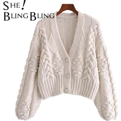 SheBlingBling Spring of Europe United States' Artificial Jewelry Button Knitwear Factory Direct Sweater Cardigan Female