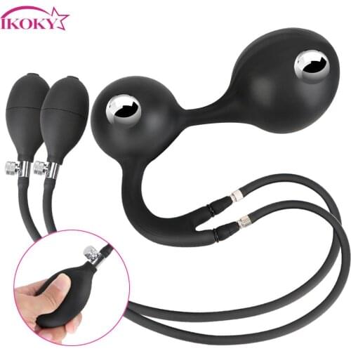 Silicone Anus Expander Huge Inflatable Anal Beads Prostate Massager Sex Toys for Men Women With Metal Ball