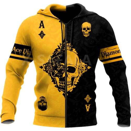 Poker Ace Diamond Skull 3D All Print Plus 1 Hoodie Man Women Harajuku Outwear Zipper Pullover Sweatshirt Casual Unisex Jacket