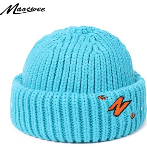 Trendy Brand Fashion Beanies Hat Female Men N letter Embroidery Knitting Wool Hat Personal Solid Color Melon Bonnet Hip Hop Caps