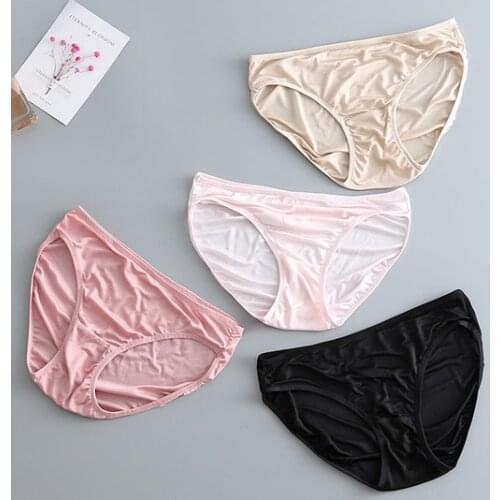 Womens 100% real silk low rise basic panties briefs Underwear Lingerie size M L XL 1009