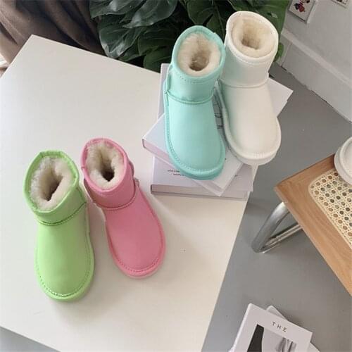 New Natural Fur Genuine Leather Handmade Waterproof Girls Boots Winter Warm Kids Snow Boots For Kids Girls Brand Children Shoes