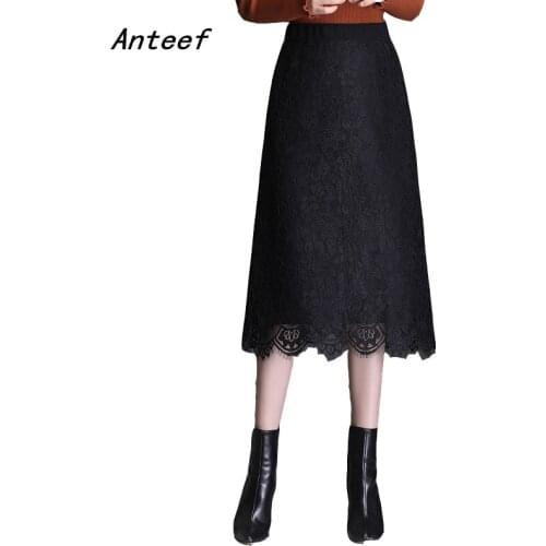 Knitted lace vintage 2021 high waist clothes autumn winter casual loose midi skirts womens skirt women streetwear