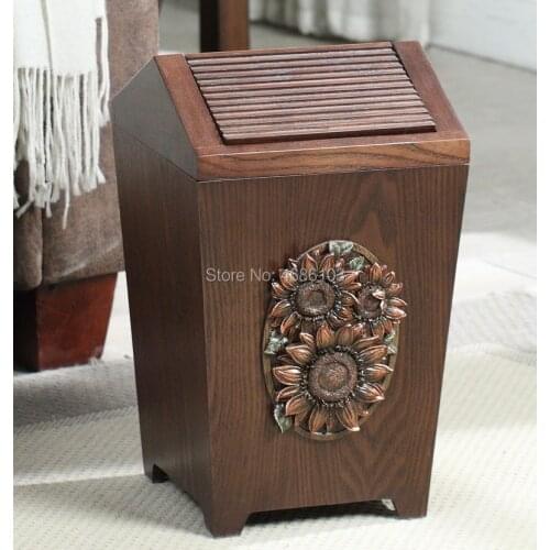 Southeast Asia Rolling Cover Type wood Trash Can mini trash can kitchen can bathroom garbage cans in Living Room Bedroom