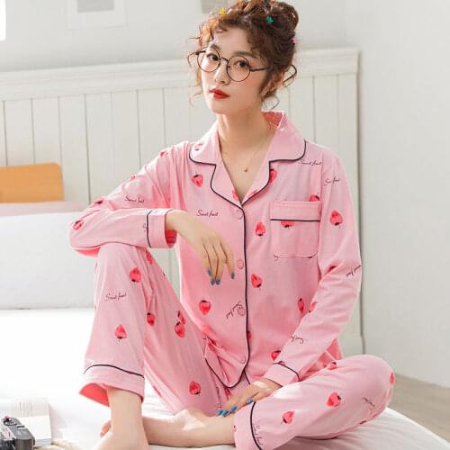 100% cotton womens pajamas womens spring and autumn long sleeve cotton summer short sleeve sweet