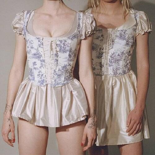 Female Elegant Sexy Skinny Tank Tops Floral Print U-Neck Sleeveless Hollow Strap Lace-Up Wild Stylish Vest Summer Fashion Tops