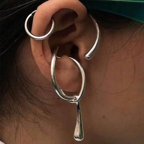 Single ear hanging clip on auricle without piercing no hole for women gold color irregular ear wrap earring hyperbole punk