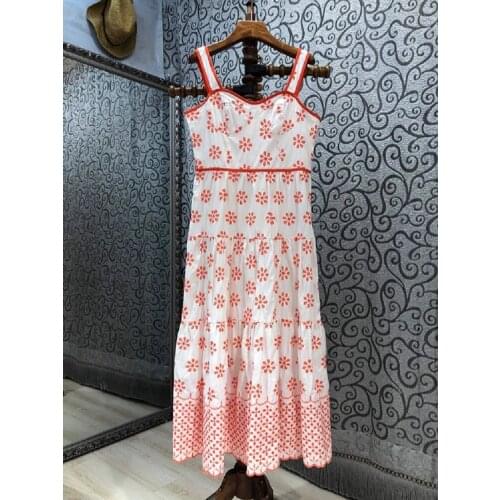 High Quality Strap Dress 2021 Summer Casual Party Sexy Women Color Block Embroidery Floral Patterns Long Maxi Dress Beach