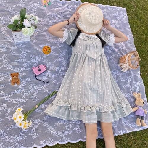 Summer 2020 the New Japanese Sweet and Lovely Little Bow Students Short-Sleeve Dress renaissance fairy kei lolita dress
