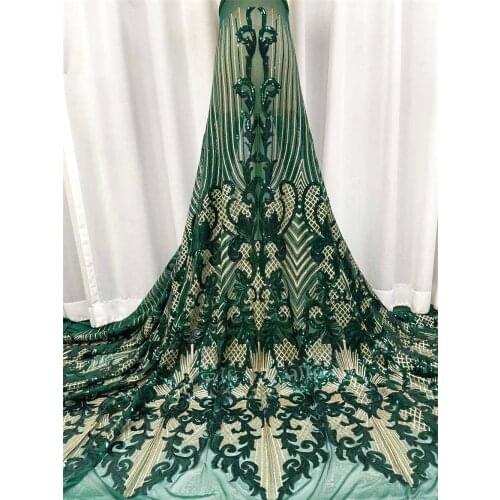 2021 African French Mesh Fabric with Gold and Color Sequins High Quality Nigerian Green Women Wedding DressTulle Lace F3216