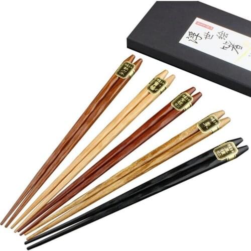 5 Pairs Japanese-style Handmade Reusable Natural Wooden Chopsticks kitchen Tableware