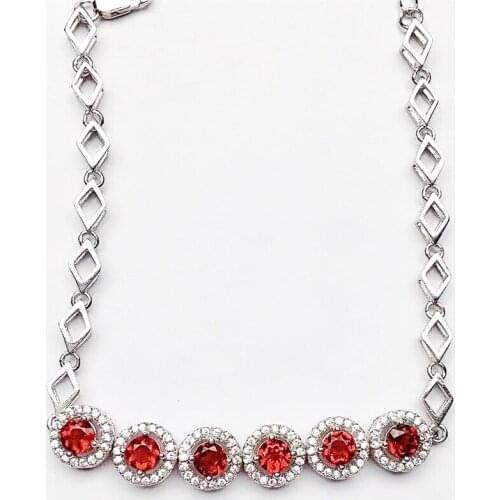 Natural real red garnet round chain bracelet 0.6ct*6pcs gemstone 925 sterling silver Fine jewelry For men women Q216231