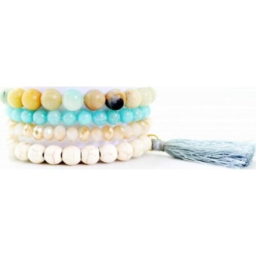 BLUE AMAZONITE stone beads Multilayer stretch tassel Bracelets & Bangles fow girl gift Jewelry