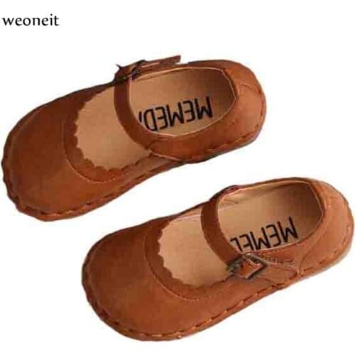 Weoneit Spring Autumn Children Black Brown Leather Shoes Girls Princess Dance Shoes Flats Party Baby Toddler Shoes Kids Shoes