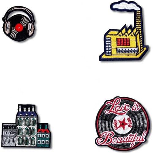 House Saxophone Cello Iron On Patches Sewing Embroidered Applique for Jacket Clothes Stickers Badge DIY Apparel Accessories