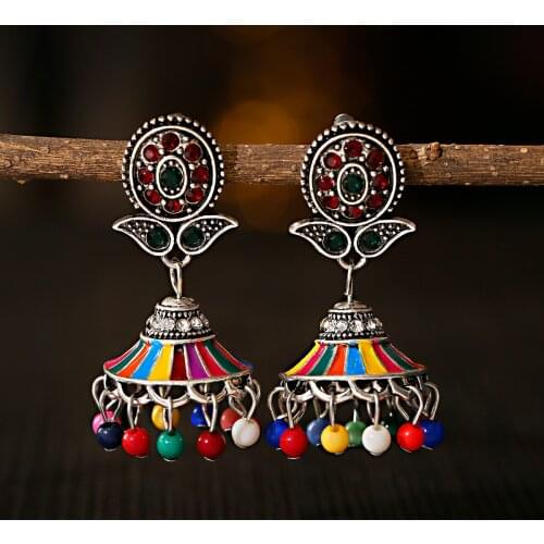 Ethnic Retro Gold Carved Indian Jhumka Earrings For Women Vintage Birdcage Pearl Bell Tassel Dangling Earrings 2021