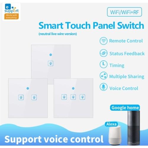 EWelink Smart Home WiFi+RF Neutral Line Wire Wall Light Switch 1/2/3Gangs 86 Model Portable Alexa Google Home Voice Control
