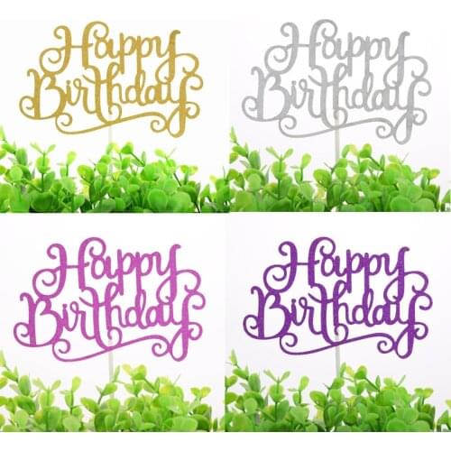 Happy Birthday Cake Topper Glittler Gold Silver Purple Fushia Cake Flags Birthday Party Cake Baking Decor Babyshower Cake Flags