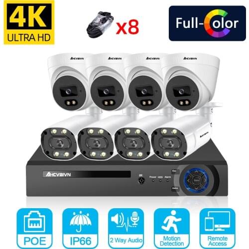 HD 8MP CCTV 8 Cameras Outdoor Waterproof Two-way Audio Security Video Surveillance Ip Camera System Set 8ch 4K POE NVR Kit ONVIF