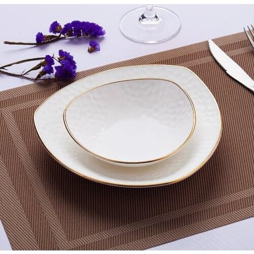 Ceramic tableware handmade gilt embossed ceramics dishes bowls European-style household triangular bowls