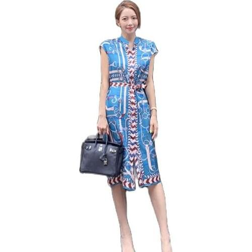 Chinese Style Summer Women elegant maxi single-breasted Dress tank Sleeveless Stand neck knee Dresses Vintage vestidos 2019 fes