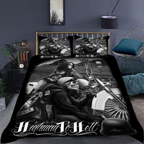 Skull And Sexy Girl On Motorcycle Duvet Cover Set Bed Linen Single Double Twin Full Queen King Bedding Set Teen Adult Bedclothes