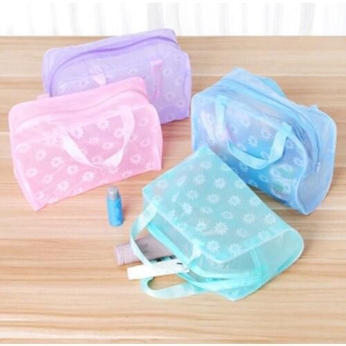 2pcs Transparent Cosmetic Bag Women Beauty Kit Floral Organizer Waterproof Storage Pouch For Travel Wash Bath Towel Toothbrush
