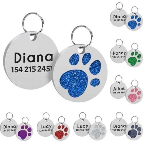 Round Footprint Dog ID Tag Personalized Name Tag Plate Collar Decor Laser Engraved Metal Customized Pet Tags Dog Accessories
