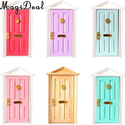 MagiDeal 1/12 Scale Dolls House Miniature Wooden Steepletop 4 Panel Door with Hardware for Children DIY Furniture Toy 6Colors