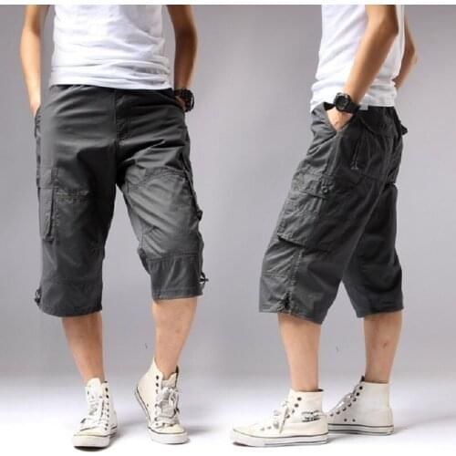 Summer Cargo Shorts Men Calf-length Pants New Casual Pants Mens Loose Outdoor Sports Cropped Trousers Plus Size Streetwear